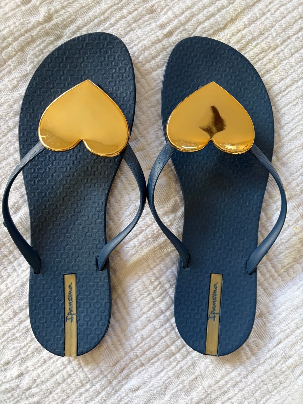Ipanema Navy Sandals with Gold Heart Detail